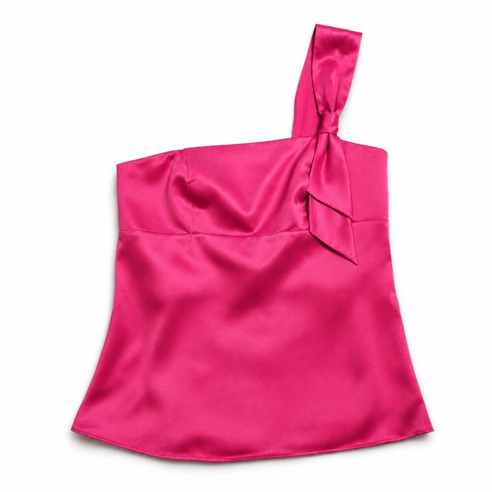 LOFT Satin One Shoulder Bow Top Pink 8P Y2K Barbiecore